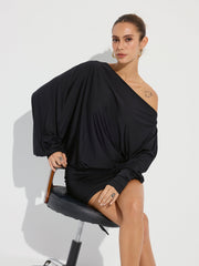 One-Shoulder Ruched Long Sleeve Mini Dress