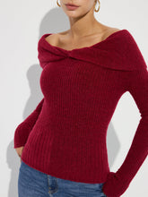 Wool Blend Twisted Off-Shoulder Knit Sweater