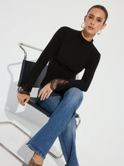 Mock Neck Lace Cuff Knit Top