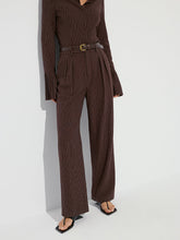 Striped Pleated Wide-Leg Pants without Belt