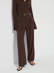Striped Pleated Wide-Leg Pants without Belt