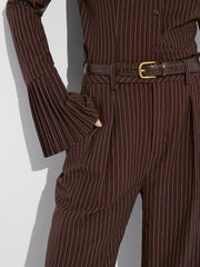Striped Pleated Wide-Leg Pants without Belt