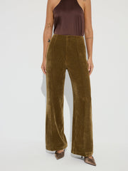 Mid-Waist Velvet Wide-Leg Pants