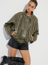 Collared Zipper PU Leather Jacket