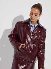 Lapel Faux Leather Jacket