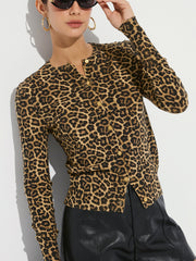 Leopard Print Long Sleeve Knit Cardigan