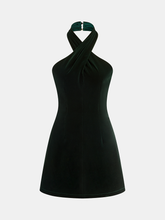 Velvet Cross Halter Mini Dress