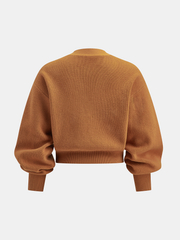 Cropped V-Neck Puff Sleeve Cardigan