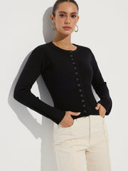 Cinched Waist Crew Neck Knit Cardigan