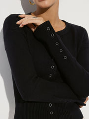 Cinched Waist Crew Neck Knit Cardigan