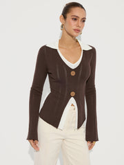 Contrast Collar Wool-Blend Knit Top