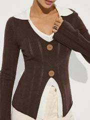 Contrast Collar Wool-Blend Knit Top