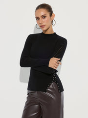 Studded Side Slit Knit Sweater