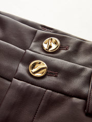 Double Waistband Faux Leather Pants