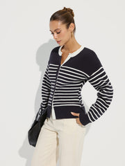 Striped Button-Front Knit Cardigan