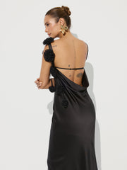 3D Flower Backless Satin Mermaid Dress