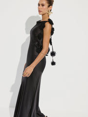 3D Flower Backless Satin Mermaid Dress