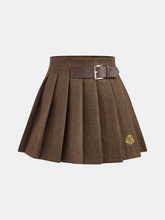 Belt-Decor Houndstooth Pleated Mini Skirt