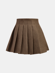 Belt-Decor Houndstooth Pleated Mini Skirt