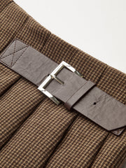 Belt-Decor Houndstooth Pleated Mini Skirt