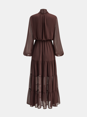 Chiffon Bow Long Sleeve Maxi Dress