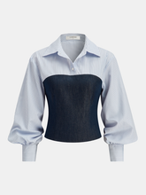 Denim Panel Striped Shirt