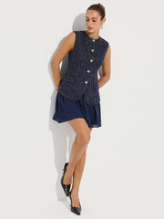 Tweed Sleeveless Top and Chiffon Mini Skirt Set