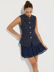 Tweed Sleeveless Top and Chiffon Mini Skirt Set