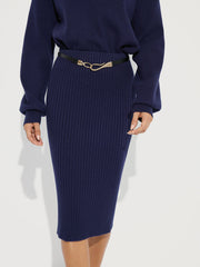 Crew Neck Knit Sweater and Ribbed Midi Skirt