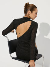 Long Sleeve Backless Glitter Knit Mini Dress