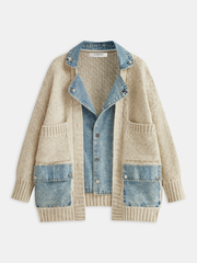 Denim Panel Utility Pocket Knit Cardigan