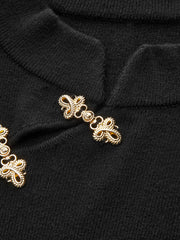 Mandarin Collar Bell Sleeve Metal Detail Knit Dress