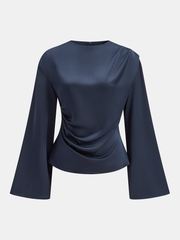 Bell Sleeve Draped Satin Blouse