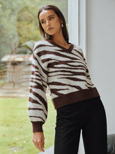 Zebra Print V-Neck Sweater
