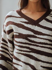 Zebra Print V-Neck Sweater