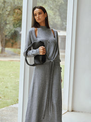 Knit Cut-Out Tie Waist Top and Skirt Set