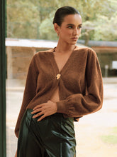 Metal Button V-Neck Knit Cardigan