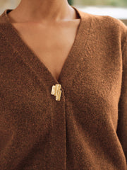 Metal Button V-Neck Knit Cardigan