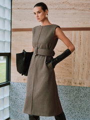 Belted Sleeveless Midi Dress