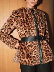 Belted Leopard Faux Fur Coat