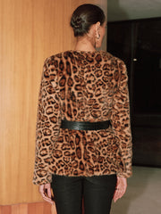 Belted Leopard Faux Fur Coat
