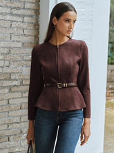 Belted Suede Effect Zipper Jacket