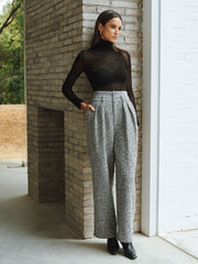 Wool Blend Double Waistband Tweed Pants