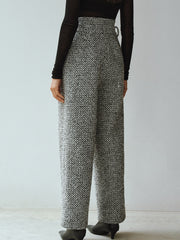 Wool Blend Double Waistband Tweed Pants