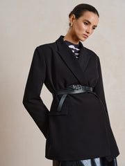 Belted Long Sleeve Lapel Blazer