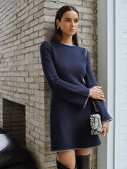 Contrast Stitched Knit Mini Dress