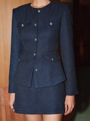 Tweed Metal Button Blazer and Skirt Set