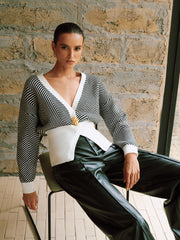 Metal Detail Chevron Knit Cardigan