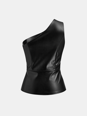 Faux Leather Asymmetric One-Shoulder Top