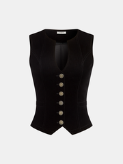 Button-Front Velvet Fitted Vest